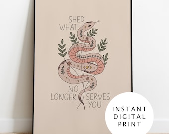 Impresión digital de serpiente floral. Impresión de arte espiritual, regalo amante de las serpientes, ilustración única de reptiles, decoración de la pared de serpientes, decoración del hogar boho
