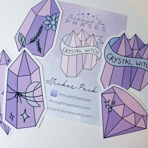 Crystal Witch Sticker Pack Pink crystal stickers, purple witchy stickers pack, pastel witch stickers, spiritual stickers pack Large