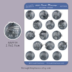 Hoja de pegatinas de luna nueva 2025: pegatinas de diario grimorio, planificador astrológico, libro de sombras de brujas, ritual de manifestación de luna nueva para brujas