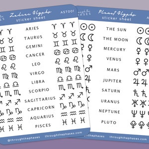 Astrology Symbols Grimoire Stickers Astrology Planner Stickers, Zodiac Star Sign Stickers, Bujo Sticker Sheet for Witch Journal Zodiac and Planets