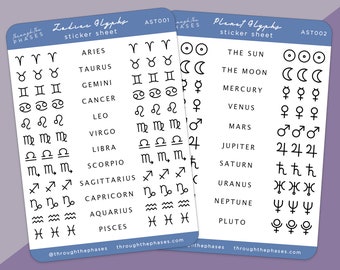 Astrology Symbols Grimoire Stickers - Astrology Planner Stickers, Zodiac Star Sign Stickers, Bujo Sticker Sheet for Witch Journal