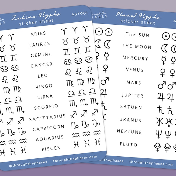 Astrology Symbols Grimoire Stickers - Astrology Planner Stickers, Zodiac Star Sign Stickers, Bujo Sticker Sheet for Witch Journal