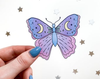 Pastel Lunar Butterfly Sticker - cute moon moth, monarch, rainbow butterfly stickers, boho aesthetic, water bottle sticker