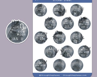 2024 New Moon Sticker Sheet - Grimoire Journal Stickers, Astrology Planner, Witchy Book of Shadows, New Moon Manifesting Ritual for Witch