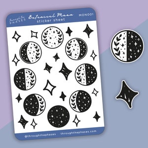 Botanical Moon Stickers Lunar Cycle Sticker Sheet Celestial Stickers Moon Phase Sticker Moon Cycles Full Moon Stickers image 2