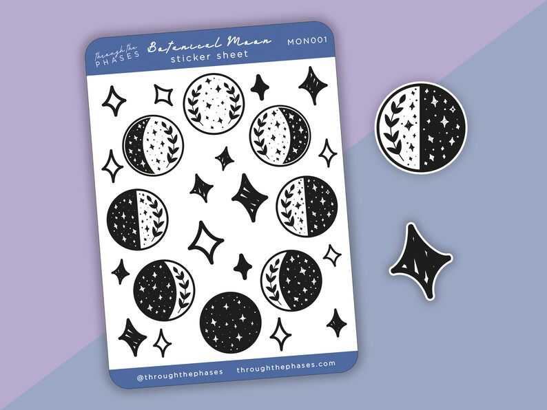 Botanical Moon Stickers Lunar Cycle Sticker Sheet Celestial Stickers Moon Phase Sticker Moon Cycles Full Moon Stickers image 2