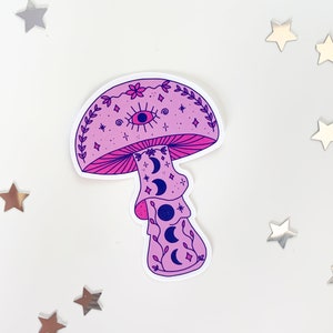 Pink Moon Mushroom Sticker hippie toadstool, cottagecore stickers, cute witch sticker, trendy waterbottle stickers, magic mushrooms image 9