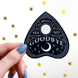 Black & White Planchette Ouija Sticker Wicca, goth stickers, gothic horror water bottle sticker, halloween, spooky occult laptop sticker image 2