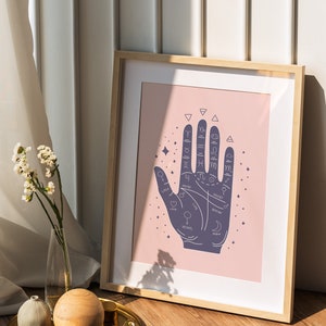 Palmistry Hand Print. Boho art print, palm reader fortune teller decor, beginner witch art print, witchy things image 9