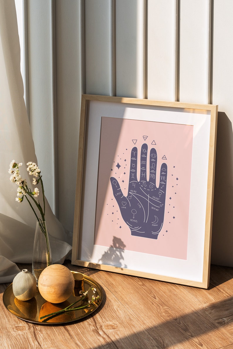 Palmistry Hand Print. Boho art print, palm reader fortune teller decor, beginner witch art print, witchy things image 9