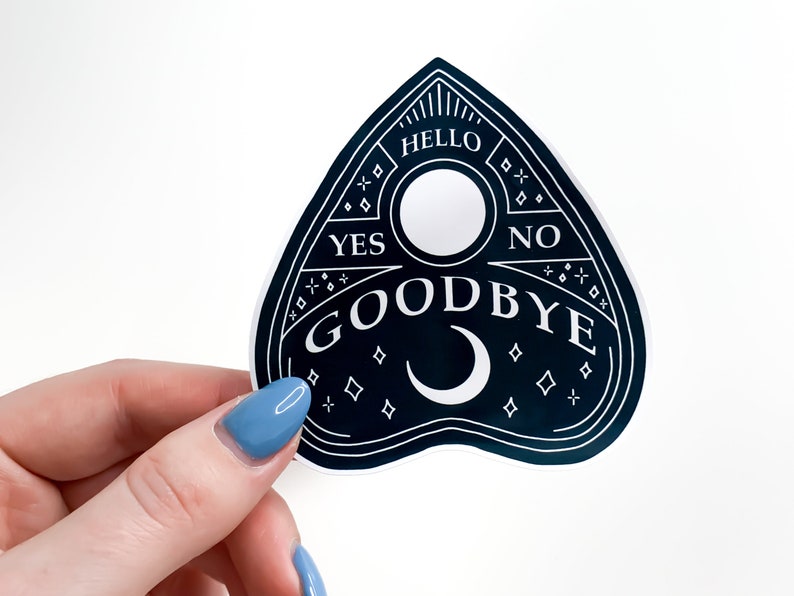 Black & White Planchette Ouija Sticker Wicca, goth stickers, gothic horror water bottle sticker, halloween, spooky occult laptop sticker image 5