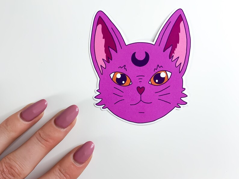 Pink Witchy Cat Sticker celestial cat witch familiar, kawaii cat planner stickers, cute witchy kitty cat laptop sticker, spooky magic image 6