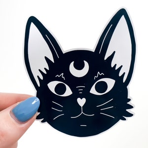 Witchcraft Cat Sticker Black & White occult magic, witchy space black cat sticker, gothic goth sticker, waterbottle witch stickers image 9