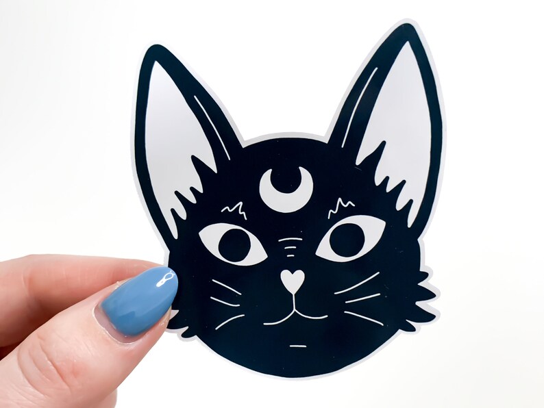 Witchcraft Cat Sticker Black & White occult magic, witchy space black cat sticker, gothic goth sticker, waterbottle witch stickers image 9