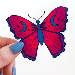 Adesivo de borboleta lua rosa - adesivo fofo de mariposa luna, adesivos de diário da natureza, presente de borboleta lunar, adesivos para laptop