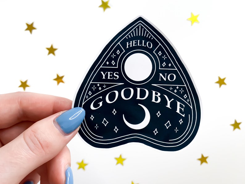 Black & White Planchette Ouija Sticker Wicca, goth stickers, gothic horror water bottle sticker, halloween, spooky occult laptop sticker image 4