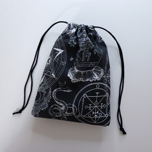 Occult Print Tarot Bag Black and white tarot pouch, fabric tarot card holder, witchy tarot card bag, small tarot pouch, tarot card pouch image 2