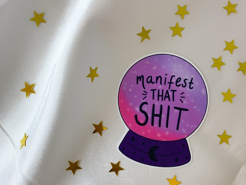 Manifest Sticker Crystal Ball Manifest that shit purple crystal ball sticker, grimoire stickers, magical girl sticker, believe sticker image 7