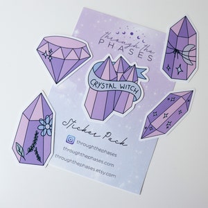 Crystal Witch Sticker Pack Pink crystal stickers, purple witchy stickers pack, pastel witch stickers, spiritual stickers pack image 5