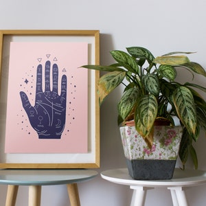 Palmistry Hand Print. Boho art print, palm reader fortune teller decor, beginner witch art print, witchy things image 7