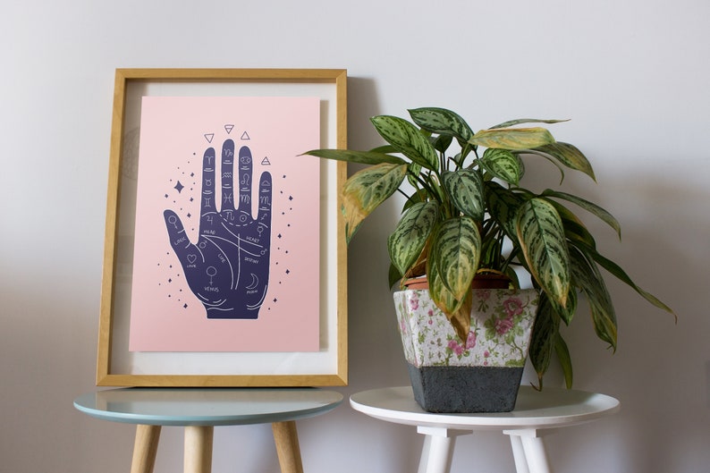 Palmistry Hand Print. Boho art print, palm reader fortune teller decor, beginner witch art print, witchy things image 7