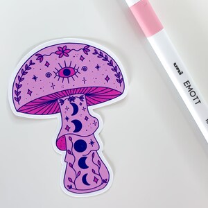 Pink Moon Mushroom Sticker hippie toadstool, cottagecore stickers, cute witch sticker, trendy waterbottle stickers, magic mushrooms image 7