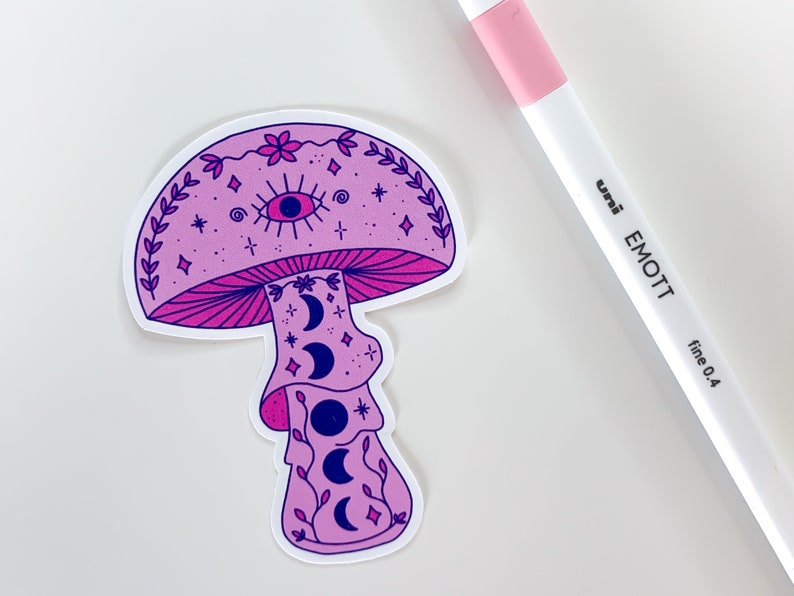 Pink Moon Mushroom Sticker hippie toadstool, cottagecore stickers, cute witch sticker, trendy waterbottle stickers, magic mushrooms image 7