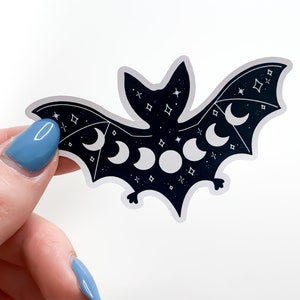 Black & White Galaxy Bat Sticker - cute vampire bat stickers, gothic occult, spooky horror, moon stickers, halloween