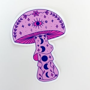 Pink Moon Mushroom Sticker hippie toadstool, cottagecore stickers, cute witch sticker, trendy waterbottle stickers, magic mushrooms image 10