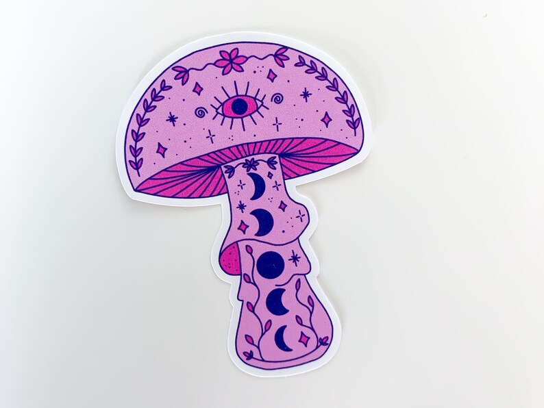 Pink Moon Mushroom Sticker hippie toadstool, cottagecore stickers, cute witch sticker, trendy waterbottle stickers, magic mushrooms image 10