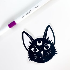 Witchcraft Cat Sticker Black & White occult magic, witchy space black cat sticker, gothic goth sticker, waterbottle witch stickers image 6