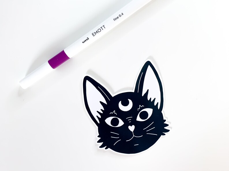 Witchcraft Cat Sticker Black & White occult magic, witchy space black cat sticker, gothic goth sticker, waterbottle witch stickers image 6