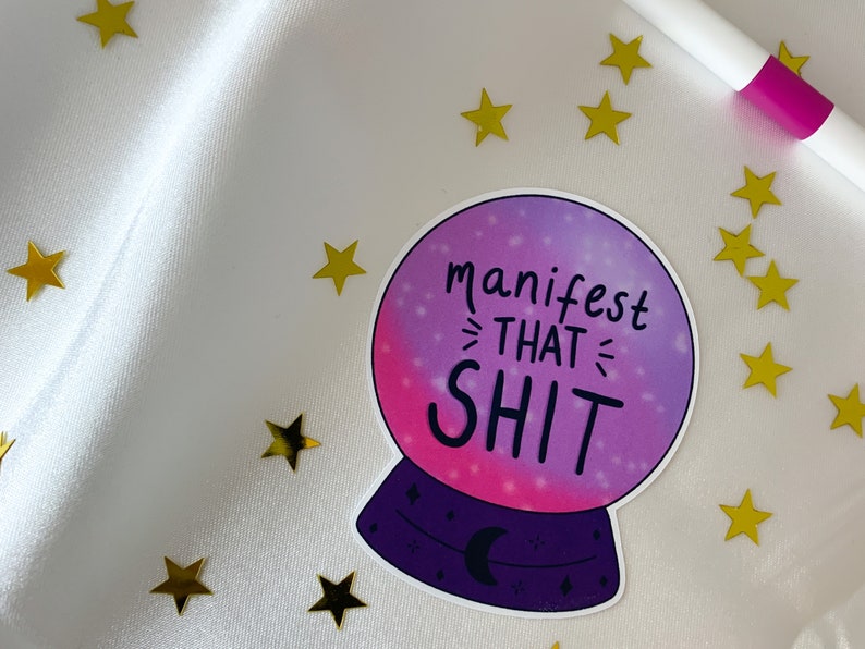 Manifest Sticker Crystal Ball Manifest that shit purple crystal ball sticker, grimoire stickers, magical girl sticker, believe sticker image 5