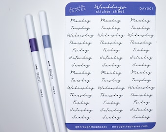 Day of the week stickers / planner days of the week stickers, bujo stickers, weekday stickers, days of the week planner stickers
