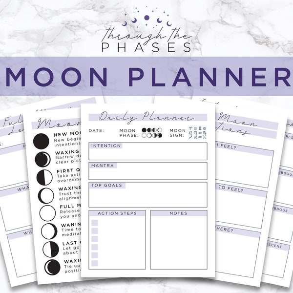 Moon Journal | Moon Planner | Moon Phase Planner Download | Moon Workbook | Full Moon Ritual | Moon Manifestation | Law of Attraction