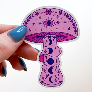 Pink Moon Mushroom Sticker hippie toadstool, cottagecore stickers, cute witch sticker, trendy waterbottle stickers, magic mushrooms image 5