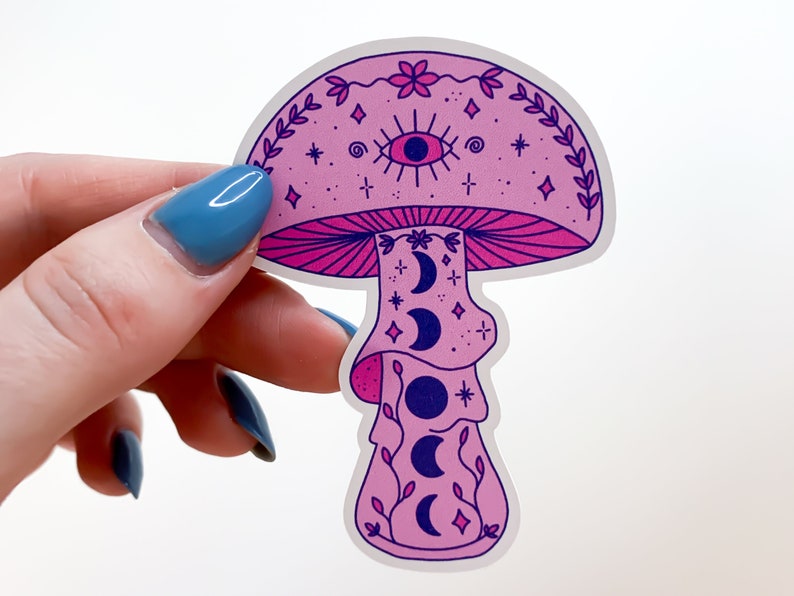 Pink Moon Mushroom Sticker hippie toadstool, cottagecore stickers, cute witch sticker, trendy waterbottle stickers, magic mushrooms image 5