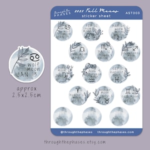 Hoja de pegatinas del calendario de luna llena de 2025: pegatinas del diario Grimoire, Libro de las sombras, planificador astrológico de brujas, calendario lunar, Wicca, pagano