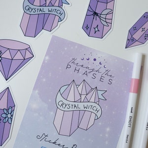 Crystal Witch Sticker Pack Pink crystal stickers, purple witchy stickers pack, pastel witch stickers, spiritual stickers pack image 6
