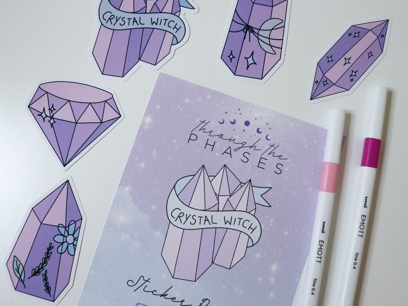 Crystal Witch Sticker Pack Pink crystal stickers, purple witchy stickers pack, pastel witch stickers, spiritual stickers pack image 6