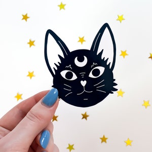 Witchcraft Cat Sticker Black & White occult magic, witchy space black cat sticker, gothic goth sticker, waterbottle witch stickers image 4