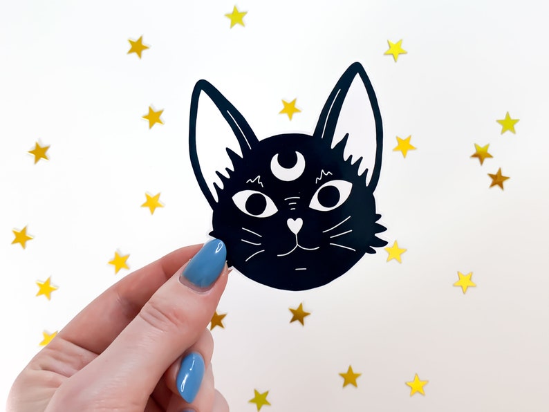 Witchcraft Cat Sticker Black & White occult magic, witchy space black cat sticker, gothic goth sticker, waterbottle witch stickers image 4