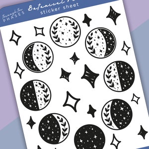 Botanical Moon Stickers Lunar Cycle Sticker Sheet Celestial Stickers Moon Phase Sticker Moon Cycles Full Moon Stickers image 5