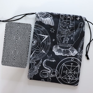 Occult Print Tarot Bag Black and white tarot pouch, fabric tarot card holder, witchy tarot card bag, small tarot pouch, tarot card pouch image 1