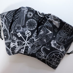 Occult Print Tarot Bag Black and white tarot pouch, fabric tarot card holder, witchy tarot card bag, small tarot pouch, tarot card pouch image 4