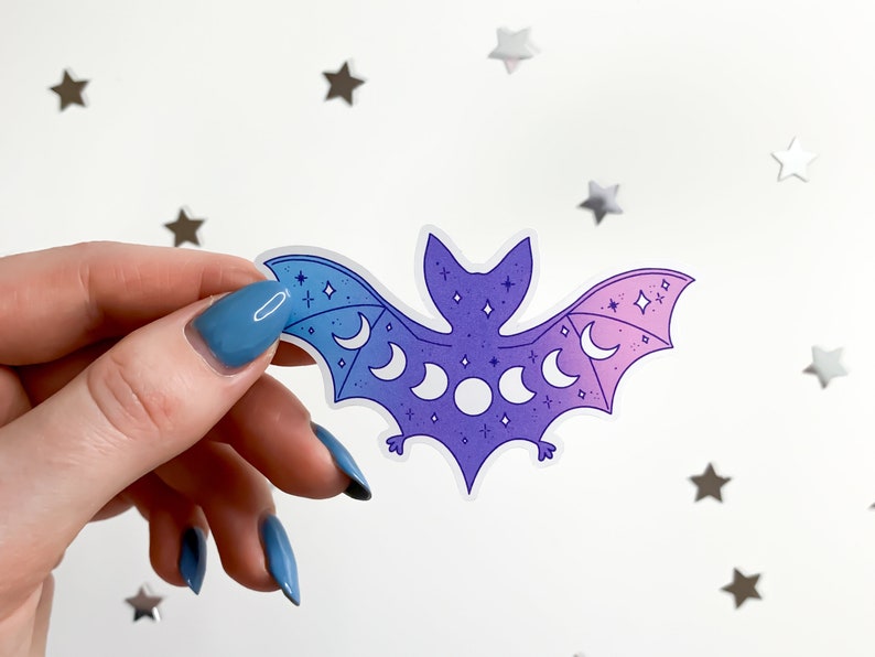 Pastel Moon Phases Bat Sticker pastel gore galaxy bat, pastel goth, cute bat sticker, vampire bat, witchy stickers image 4