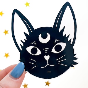 Witchcraft Cat Sticker Black & White occult magic, witchy space black cat sticker, gothic goth sticker, waterbottle witch stickers image 2