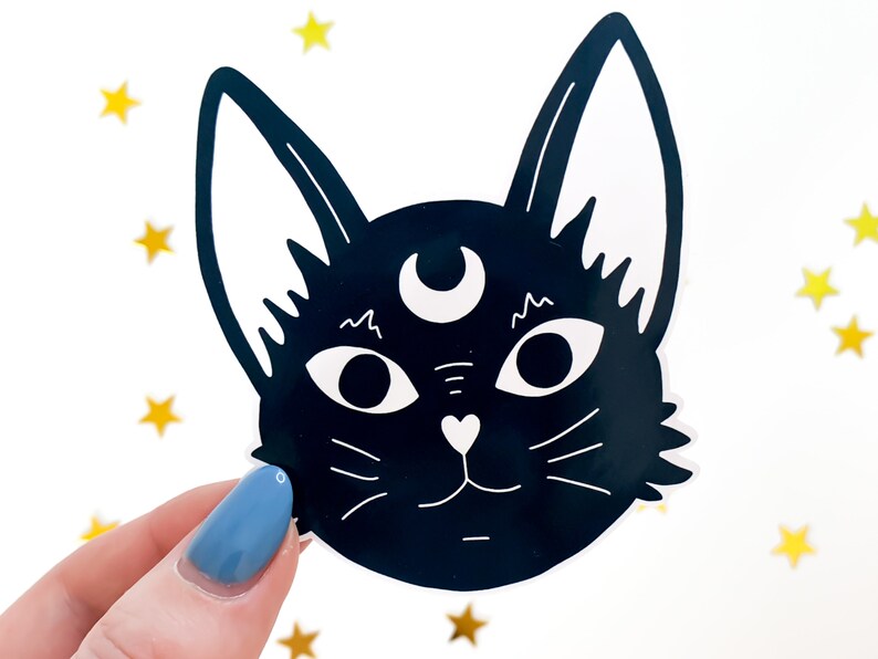 Witchcraft Cat Sticker Black & White occult magic, witchy space black cat sticker, gothic goth sticker, waterbottle witch stickers image 2