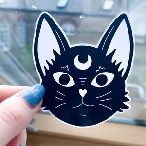 Witchcraft Cat Sticker Black & White occult magic, witchy space black cat sticker, gothic goth sticker, waterbottle witch stickers image 5