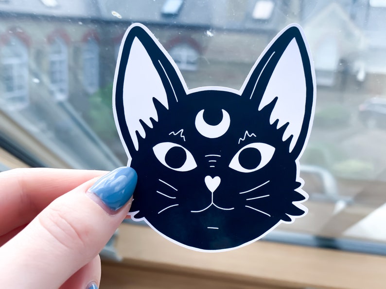 Witchcraft Cat Sticker Black & White occult magic, witchy space black cat sticker, gothic goth sticker, waterbottle witch stickers image 5